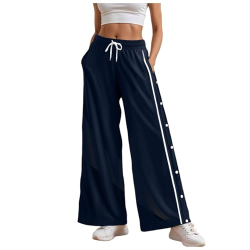 Reha Hose Damen Seitlich zu öffnen Baggy Trainingshose Jogginghose mit Seitlichen Druckknöpfen Weites Bein Gummibund Sporthose Lässig Locker Basketball Fitness Gym Running Sportswear Sweathose von Generisch