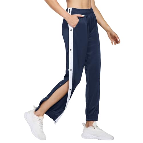 Reha Hose Damen Seitlich zu öffnen Baggy Trainingshose Jogginghose mit Seitlicher Knopfleiste Postoperative Sporthose mit Taschen Gummibund Freizeithose Basketball Fitness Sportswear Abreißhose von Generisch