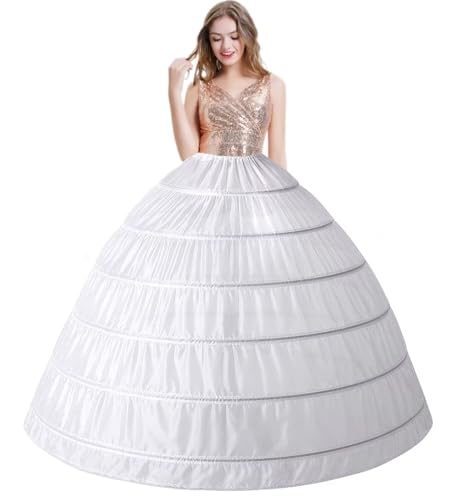Reifrock Petticoat 6 Hoops Krinoline Hochzeit Braut Unterrock Wedding Dress Petticoats Crinoline Full A-Linie Brautkleid 6 Reifen Bodenlang Unterröcke Rock Tutu Röcke unterrock 9 Farben(Weiß) von Generisch