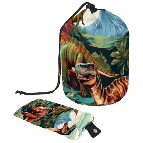 Reise-Kosmetiktasche, Make-up-Tasche, cooles Kunst-Dinosaurier-Welt-Muster, tragbar, faltbar, multifunktional, Kulturbeutel, runder Organizer, Cooles Kunst-Dinosaurier-Weltmuster, von Generisch