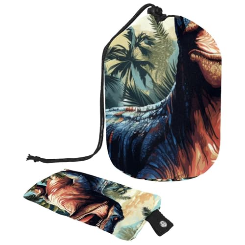 Reise-Kosmetiktasche mit Kordelzug, Make-up-Tasche, cooler Dinosaurier im Dschungel-Muster, großer Kulturbeutel, wasserdicht, für Damen, Cooles Dinosaurier im Dschungelmuster, von Generisch