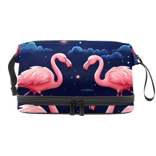 Reise-Kosmetiktasche mit großem Fassungsvermögen, mit Sternenhimmel, Flamingo-Stern, tragbare Make-up-Tasche für Damen, Reise-Kulturbeutel, wasserdicht, geräumige Kosmetiktasche für Damen und Mädchen, von Generisch