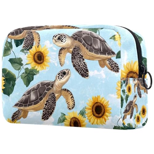 Reise-Make-up-Tasche, Meeresschildkröte, Sonnenblumen, Kosmetiktasche, Make-Up-Organizer, Tasche für Damen, Geldbörse für Toilettenartikel, Zubehör, multi, 18.5x7.5x13cm/7.3x3x5.1in, Art déco von Generisch