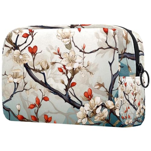 Reise-Make-up-Tasche, Motiv: Bäume, Blumen, weiß, rosa, Kosmetiktasche, Make-Up-Organizer, Tasche für Damen, Geldbörse für Toilettenartikel, Zubehör, Mehrfabig 8, 18.5x7.5x13cm/7.3x3x5.1in, Art déco von Generisch