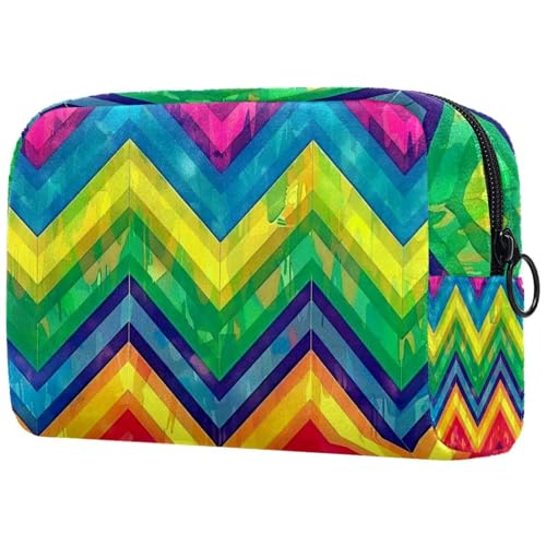Reise-Make-up-Tasche, Regenbogen-Zick-Zack-Druck, Kosmetiktasche, Make-up-Organizer, Tasche für Damen, Geldbörse für Toilettenartikel, Zubehör, multi, 18.5x7.5x13cm/7.3x3x5.1in, Art déco von Generisch