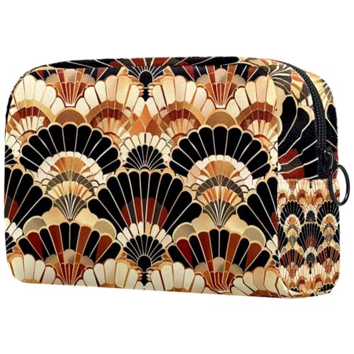 Reise-Make-up-Tasche, Vintage-Stil, abstrakte Muscheln, Kosmetiktasche, Make-up-Organizer, Tasche für Damen, Geldbörse für Toilettenartikel, Zubehör, multi, 18.5x7.5x13cm/7.3x3x5.1in, Art déco von Generisch