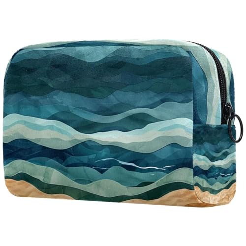 Reise-Make-up-Tasche, abstrakte Meereswellen, Blau-Grün, Kosmetiktasche, Make-up-Organizer, Tasche für Damen, Geldbörse für Toilettenartikel, Zubehör, multi, 18.5x7.5x13cm/7.3x3x5.1in, Art déco von Generisch