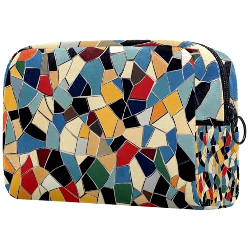 Reise-Make-up-Tasche, abstrakter geometrischer Mosaikdruck, Kosmetiktasche, Make-Up-Organizer, Tasche für Damen, Geldbörse für Toilettenartikel, Zubehör, multi, 18.5x7.5x13cm/7.3x3x5.1in, Art déco von Generisch