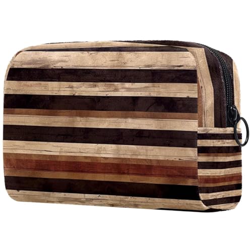 Reise-Make-up-Tasche, braunes Streifenmuster, Kosmetiktasche, Make-up-Organizer, Tasche für Damen, Geldbörse für Toilettenartikel, Zubehör, multi, 18.5x7.5x13cm/7.3x3x5.1in, Art déco von Generisch