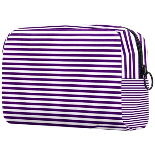 Reise-Make-up-Tasche, lila und weiß gestreift, horizontales Muster, Kosmetiktasche, Make-Up-Organizer, Tasche für Damen, Geldbörse für Toilettenartikel, Zubehör, multi, 18.5x7.5x13cm/7.3x3x5.1in, Art von Generisch
