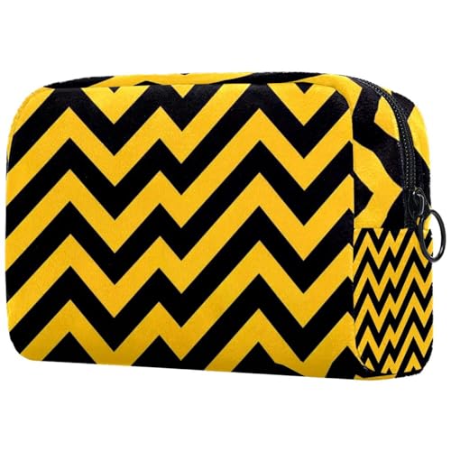Reise-Make-up-Tasche, schwarz und gelb, Chevron-Zickzack-Muster, Kosmetiktasche, Make-up-Organizer, Tasche für Damen, Geldbörse für Toilettenartikel, Zubehör, multi, 18.5x7.5x13cm/7.3x3x5.1in, Art von Generisch