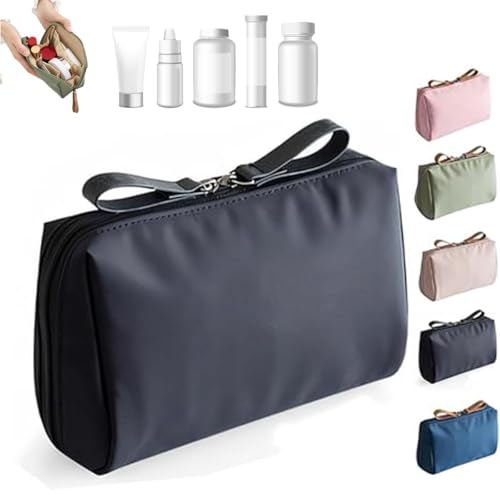 Reise-Make-up-Tasche, tragbare Mini-Make-up-Tasche mit Fächern für Damen, Schwarz , 1 Stück von Generisch