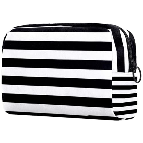 Reise-Make-up-Tasche, weiß und schwarz, gestreiftes Muster, Kosmetiktasche, Make-up-Organizer, Tasche für Damen, Geldbörse für Toilettenartikel, Zubehör, multi, 18.5x7.5x13cm/7.3x3x5.1in, Art déco von Generisch