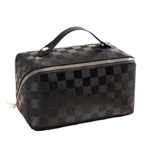 Reise-Make-up-Tasche für Damen, große Kapazität, wasserdicht, große Öffnung, tragbare Make-up-Tasche mit Trennwänden und Griffen, geeignet für Reisen, Aufbewahrung, Schwarz , Retro von Generisch