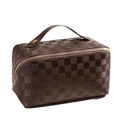 Reise-Make-up-Tasche für Damen, große Kapazität, wasserdicht, große Öffnung, tragbare Make-up-Tasche mit Trennwänden und Griffen, geeignet für Reisen, Aufbewahrung, braun, Retro von Generisch