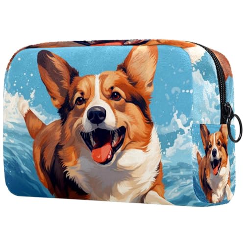 Reise-Make-up-Tasche mit Cartoon-Corgi-Hunde-Muster, große Kapazität, Kosmetiktasche für Damen, wasserdicht, tragbar, Kulturbeutel, Make-up-Organizer, Mehrfarbig 7, 18.5x7.5x13cm/7.3x3x5.1in, Art déco von Generisch