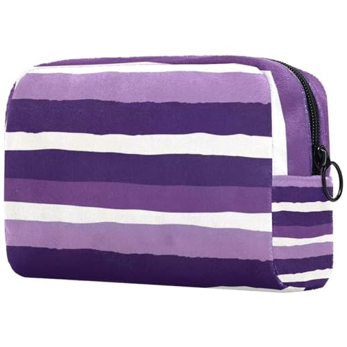 Reise-Make-up-Tasche mit Streifenmuster, große Kapazität, Kosmetiktasche für Damen, wasserdicht, tragbar, Kulturbeutel, Make-up-Organizer, Violett und Weiß, multi, 18.5x7.5x13cm/7.3x3x5.1in, Art déco von Generisch