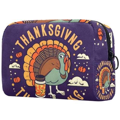 Reise-Make-up-Tasche mit Thanksgiving-Schriftdruck, große Kapazität, Kosmetiktasche für Damen, wasserdicht, tragbar, Kulturbeutel, Make-up-Organizer, Mehrfarbig 7, 18.5x7.5x13cm/7.3x3x5.1in, Art déco von Generisch