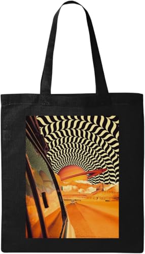 Reise-Tragetasche mit optischer Täuschung, Motiv: Trippy Saturn Poster, natürliche ökologische Baumwolle, Schwarz, Schwarz , Einheitsgröße von Generisch