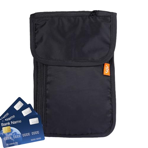 Reisedokumentenetui – Kartenhalter, wasserdichte Tasche für Telefon und Reisepass für Damen und Herren, ideal für Pendeln, Flughafen, Wandern, Urlaub, Schwarz , riferimento alla descrizione von Generisch