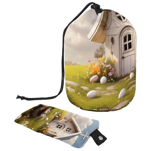 Reisen Sie mit Stil: große Make-up-Tasche mit wasserdichtem Design, perfekt für die Kosmetikaufbewahrung für Damen, weißes Oster-Kreuzhaus, mehrfarbig, 9.9x6.9in/25.2x17.6cm;6x3.5in/15.2x8.8cm von Generisch
