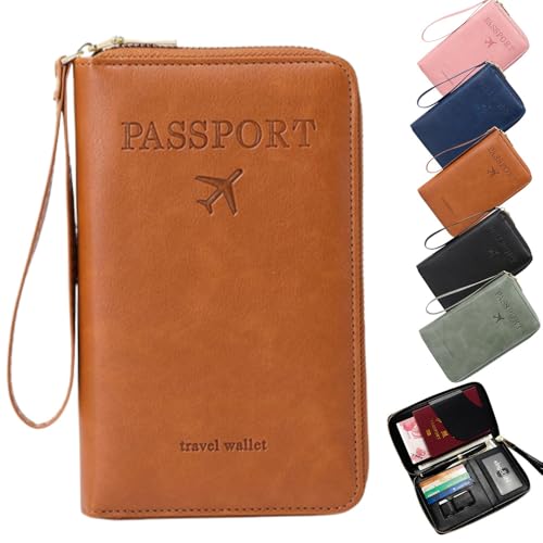 Reisepasshülle Reisebrieftasche RFID Multifunktionstasche für Reiseutensilien - Must-Have Zubehör für Damen und Herren, braun von Generisch