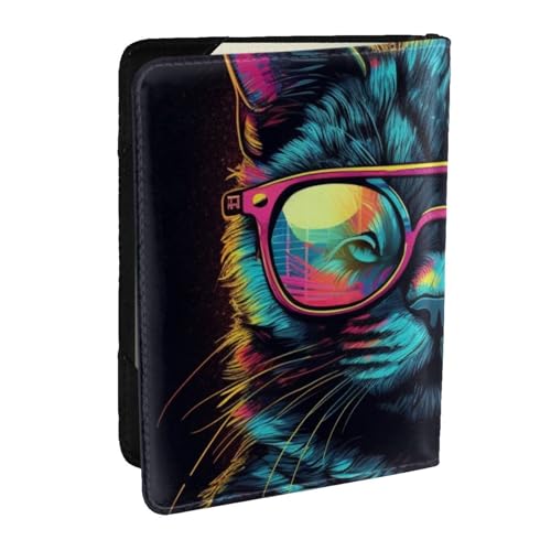 Reisepasshülle aus PU-Leder mit Neon-Sonnenbrille, bedruckt, für Männer und Frauen, 16,5 cm, Schwarz , Einheitsgröße von Generisch