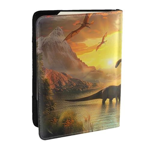 Reisepasshülle mit Dinosaurier-Motiv, Reisepasshülle aus PU-Leder, Organizer für Männer und Frauen, 16,5 cm, Schwarz , Einheitsgröße von Generisch