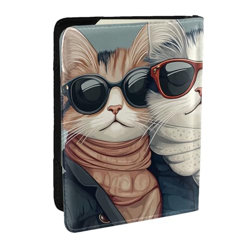 Reisepasshülle mit Katze und Sonnenbrille, Reisepasshülle, PU-Leder, Organizer für Männer und Frauen, 16,5 cm, Schwarz , Einheitsgröße von Generisch