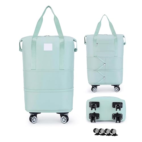 Reisetasche Mit Rollen, Faltbare Reisetasche mit Trolley großer Kapazität, Erweiterbar HandgepäCk Tasche Damen Weekender Tasche Travel Bag für Sport Reisen Gym (Hellgrün) von Generisch