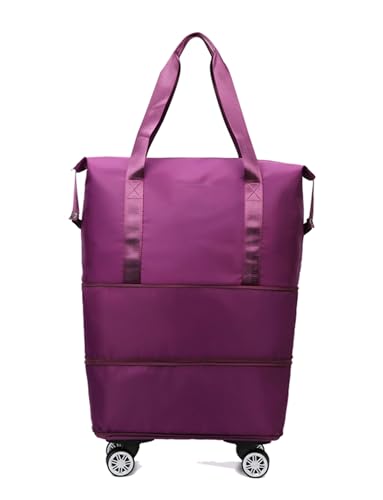 Reisetasche mit Rollen – Erweiterbare Reisetasche mit 360°-Drehrollen | Weekender-Tasche for Mitnehmen | Wasserdichtes, faltbares Gepäck for Damen und Herren(Dark Purple) von Generisch