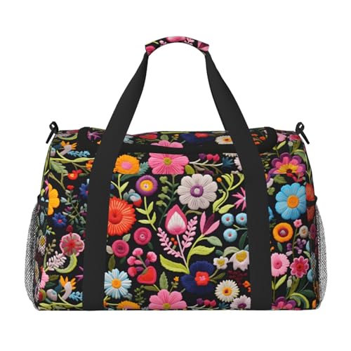 Reisetasche mit besticktem Blumenmuster, Frühlingsblumen, Fitnessstudio, Übernachtung, Wochenendtasche für Männer und Frauen, leichtes Handgepäck für Workout, Urlaub Reisetasche mit besticktem Blumenmuster, Frühlingsblumen, Fitnessstudio, Übernachtung, Wochenendtasche für Männer und Frauen, leichtes Handgepäck für Workout, Urlaub von Generisch
