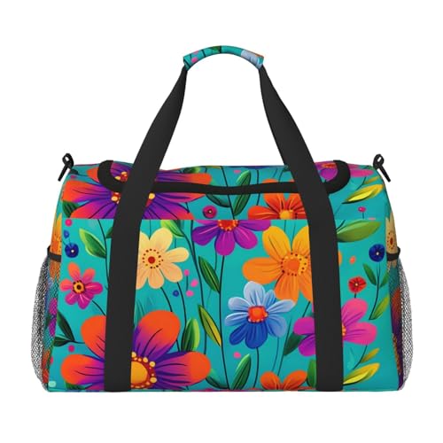Reisetasche mit buntem Blumenmuster, Gänseblümchen, Fitnessstudio, Übernachtung, Wochenendtasche für Männer und Frauen, leichtes Handgepäck für Workout, Urlaub Reisetasche mit buntem Blumenmuster, Gänseblümchen, Fitnessstudio, Übernachtung, Wochenendtasche für Männer und Frauen, leichtes Handgepäck für Workout, Urlaub von Generisch