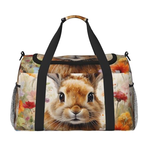 Reisetasche mit niedlichem Hasen-Blumen-Motiv, für Ostern, Fitnessstudio, Übernachtung, Wochenendtasche für Männer und Frauen, leichtes Handgepäck für Workout, Urlaub von Generisch