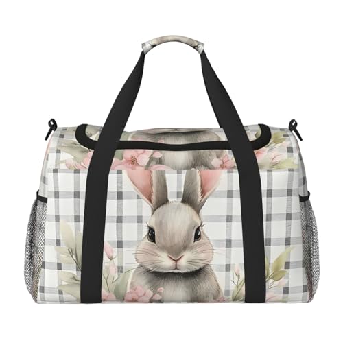 Reisetasche mit niedlichem Hasen-Blumenmuster, Kaninchen, Ostern, Fitnessstudio, Übernachtung, Wochenendtasche für Männer und Frauen, leichtes Handgepäck für Workout, Urlaub von Generisch