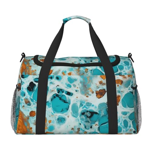 Reisetasche mit türkisfarbenem Marmor-Motiv, Kuhdruck, Fitnessstudio, Übernachtung, Wochenendtasche für Männer und Frauen, leichtes Handgepäck für Workout, Urlaub Reisetasche mit türkisfarbenem Marmor-Motiv, Kuhdruck, Fitnessstudio, Übernachtung, Wochenendtasche für Männer und Frauen, leichtes Handgepäck für Workout, Urlaub von Generisch