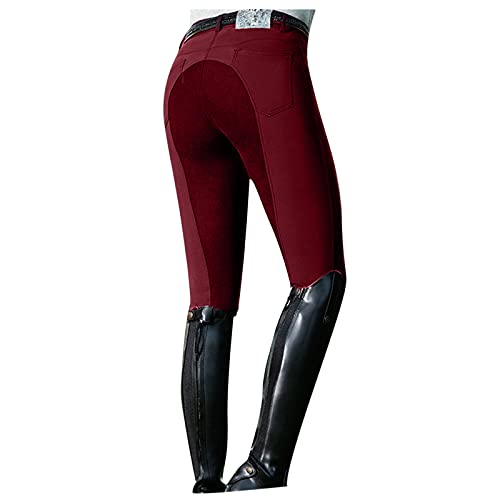 Reitleggings Damen High Waist In Schmaler Passform Leggings Kontrast Atmungsaktives Schnell Trocknend Reithose Outdoor Sporthose Für Reitsport Pferdetraining Mit Taschen Und Gürtelschlaufen,S-Xxl von Generisch