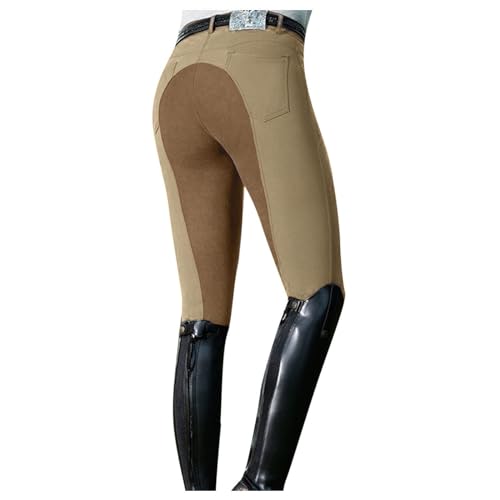 Reitleggings Damen High Waist In Schmaler Passform Leggings Kontrast Atmungsaktives Schnell Trocknend Reithose Outdoor Sporthose Für Reitsport Pferdetraining Mit Taschen Und Gürtelschlaufen,S-Xxl von Generisch