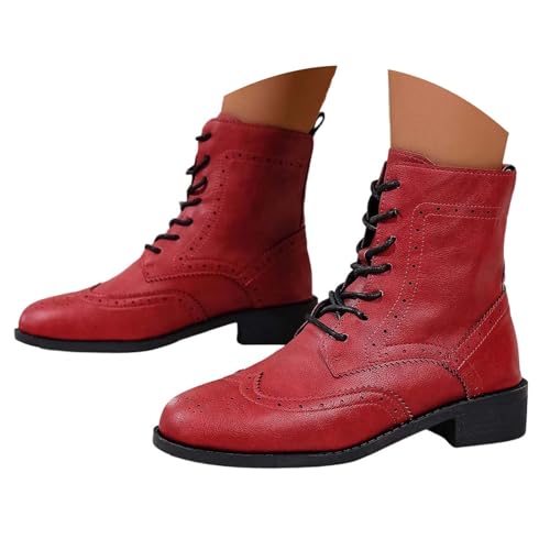 Reitstiefel Damen Schnürstiefel Herbst Winter Kurzstiefel Englisch Retro Mittlere Absätze Bootsschuhe Ankle Boots Blockabsatz Weiches Kurzschaft Schuhe Übergangsstiefel von Generisch