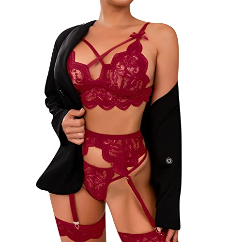 Reizwäsche Für Sex Damen Rot Reizwäsche Sexy String Tanga Damen Für Sex Ouvert Strümpfe Dessouse+Sexy Schlafanzüge Spitze Nahtlose Hipster Corset Onesies Hotpants Uniform Spitzenwäsche (B6-Wine, S) von Generisch