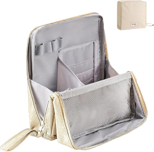 Relevanton Standing Makeup Bag Portable, Large Capacity, Doresty Makeup Bag, Portable Travel Waterproof Organizer Waterproof with Compartments (Beige) von Generisch