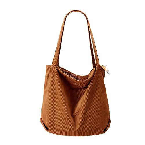 Ren Hang Taschen Frauen Frühling Und Herbst Freizeit Solide Cord Große Kapazität Wasserdicht Retro Vielseitige Zipper Schulter Tasche Steckschloss Für Taschen (Orange, One Size) von Generisch