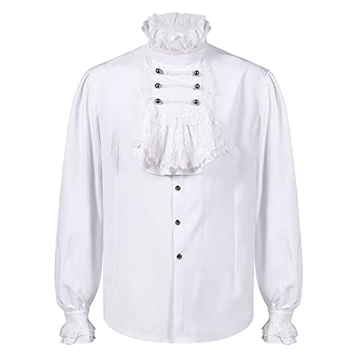 Renaissance Hemd Herren Rüschenhemd Langarm Mittelalter Hemd Gothic Shirt Steampunk Piraten Hemd Weiß Karneval Party Mens Ruffled Hemd Halloween Kostüm Kleidung Shirt von Generisch