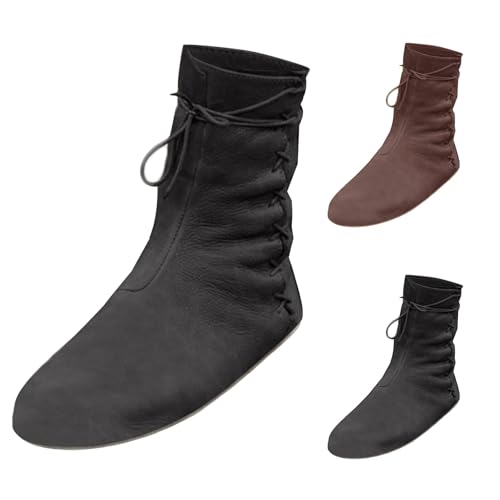 Renaissance-Schlupfstiefel Herren Damen Reitstiefel Vintage Cosplay Mittelalter Stiefel Einfarbig Flache Rutschfeste Stiefeletten Weichem Bequeme Schnürstiefel Große Größen Kurzstiefel,34-47 Eu von Generisch