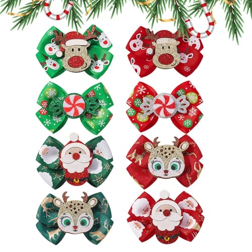 Rentier-Haarspangen mit Schleife, Haarspange für den Urlaub, 8 Stück, bezaubernde Weihnachts-Haarspangen, Weihnachts-Haar-Accessoires von Generisch