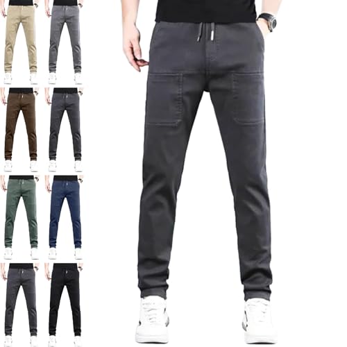 Reonproram Hose, Multipants – hochelastische Cargohose mit mehreren Taschen, Manzera Stretch-Cargohose, dunkelgrau, L von Generisch