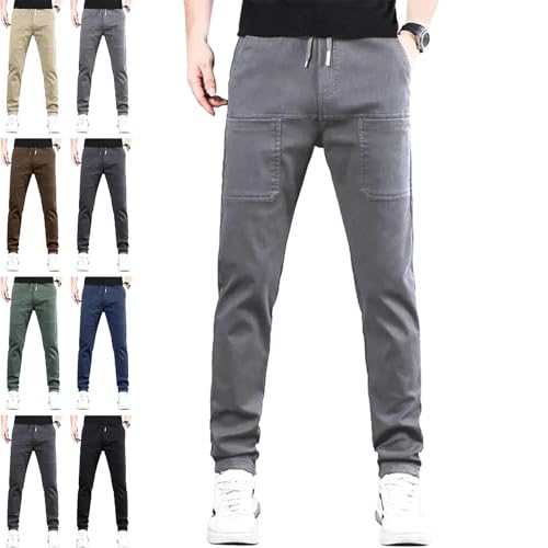 Reonproram Hose, Multipants – hochelastische Cargohose mit mehreren Taschen, Manzera Stretch-Cargohose, hellgrau, XL von Generisch