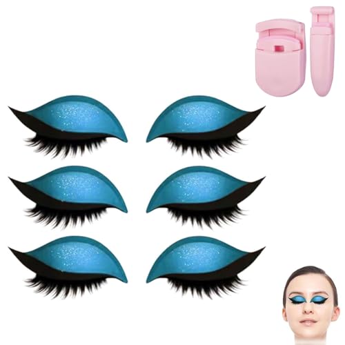 Repairig Lazy Eye Shadow Eyelash Patch, Eyeshadow Eyelashes Makeup Stickers, Lazy Eyelash Stickers, 2-in-1 Reusable Ey𝐞 Makeup Sticker𝐬 with False Lashes & Shadow, For All Eye Shapes (Blue/3Pcs) von Generisch