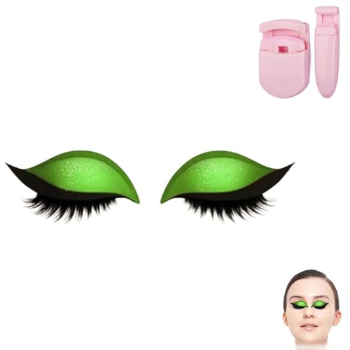 Repairig Lazy Eye Shadow Eyelash Patch, Eyeshadow Eyelashes Makeup Stickers, Lazy Eyelash Stickers, 2-in-1 Reusable Ey𝐞 Makeup Sticker𝐬 with False Lashes & Shadow, For All Eye Shapes (Green/1Pcs) von Generisch