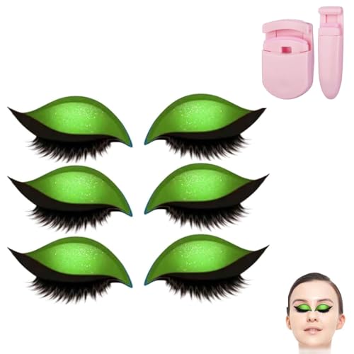 Repairig Lazy Eye Shadow Eyelash Patch, Eyeshadow Eyelashes Makeup Stickers, Lazy Eyelash Stickers, 2-in-1 Reusable Ey𝐞 Makeup Sticker𝐬 with False Lashes & Shadow, For All Eye Shapes (Green/3Pcs) von Generisch